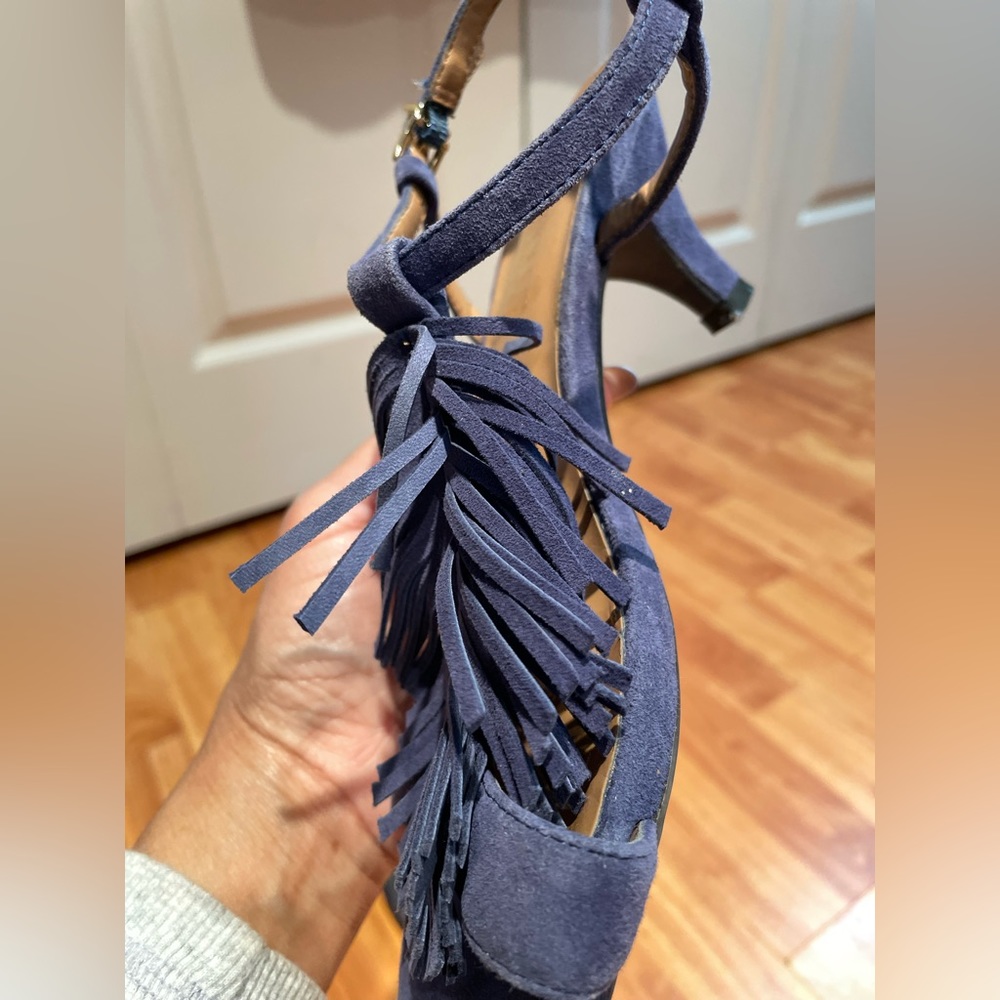 Aerosoles Heel Rest Blue Fringed Sandals Size 7.5 - Picture 10 of 14